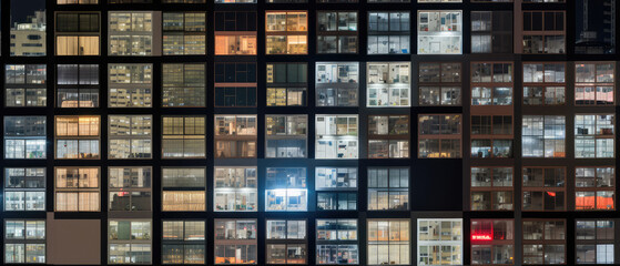 City Office Building Windows Lit Up at Night