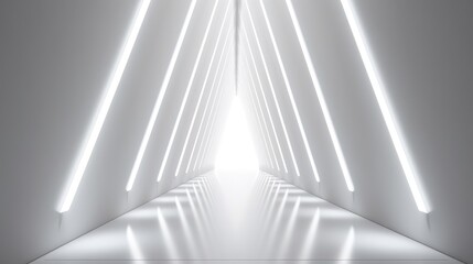 Naklejka premium Futuristic White Corridor with Linear Lighting Design