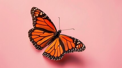 Fototapeta premium an orange monarch butterfly isolated on pink background