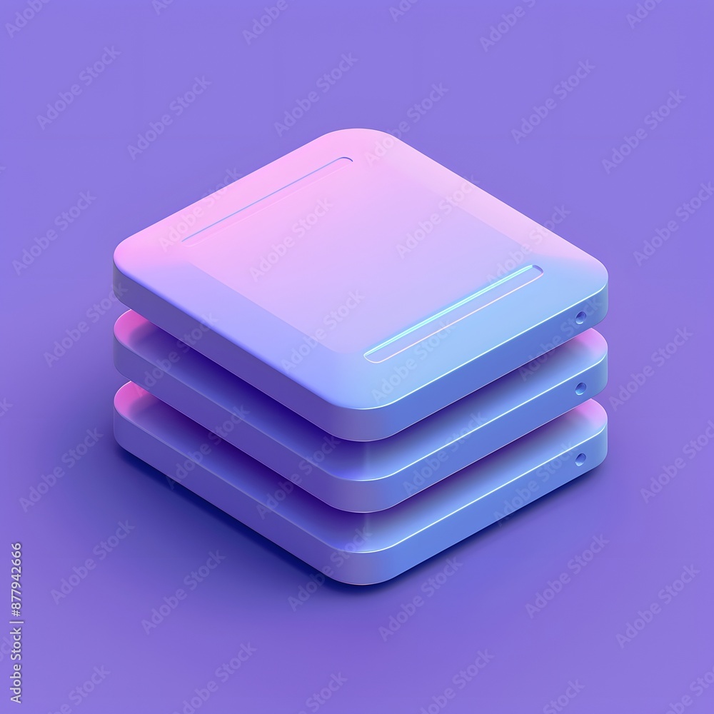 Poster abstract 3d render of stacked squares in gradient colors, purple background. futuristic and minimali