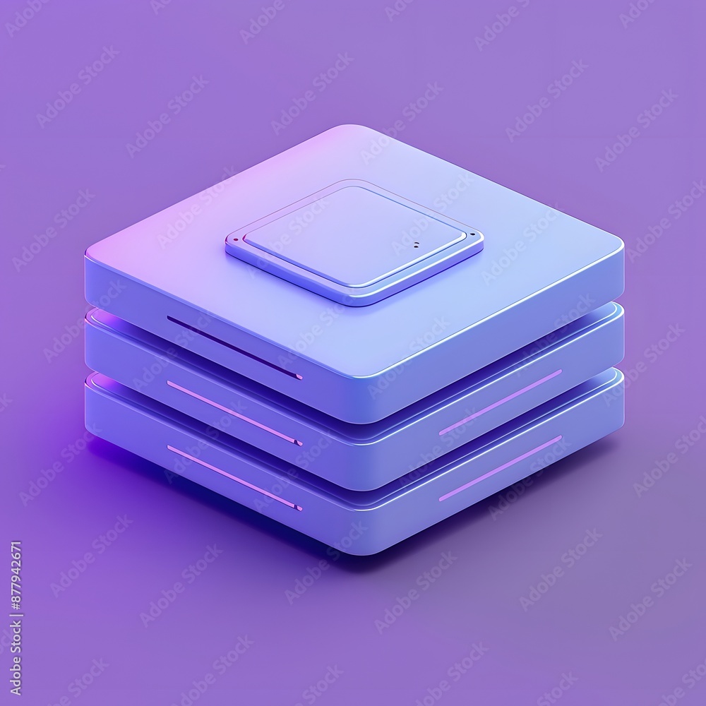 Poster abstract 3d rendering of a futuristic electronic device with neon lights in a minimalist purple back