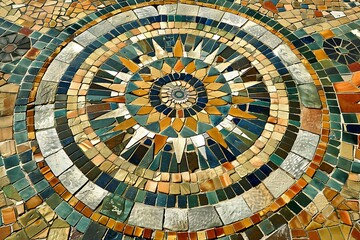 Mosaic Tile Floor with Sunburst Design - Illustration