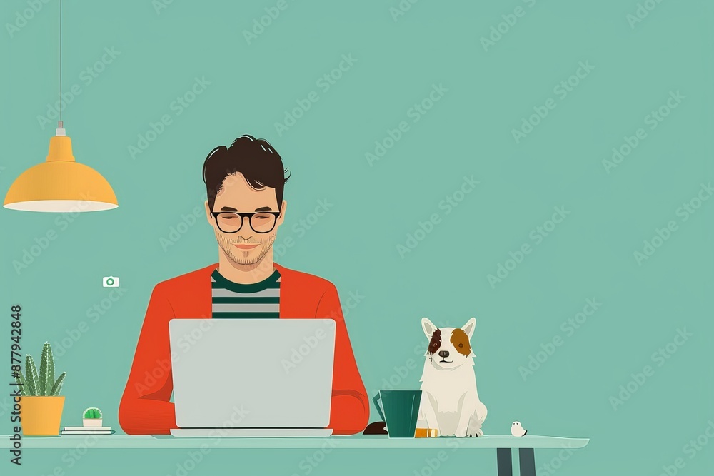 Poster programming an animal lover app: vector illustration in minimalist 2d flat style with depth of field