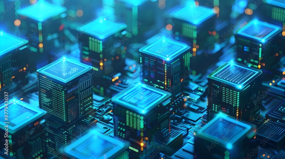 Aufkleber abstract digital representation of glowing microchips on a motherboard, symbolizing advanced technol
