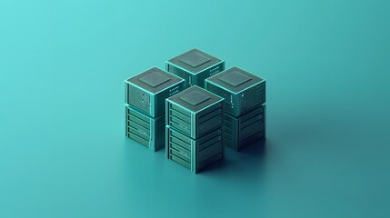 Obraz premium Abstract image of modern server stacks in blue with a futuristic design, symbolizing technology and data storage solutions.