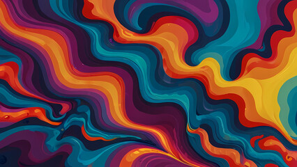Fototapeta premium Illustration of a psychedelic-themed abstract background with vivid, dreamlike imagery, including spirals, waves, and cosmic elements, all in a harmonious yet chaotic composition