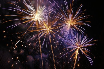 Naklejka premium Vibrant Fireworks Display in Nighttime Sky