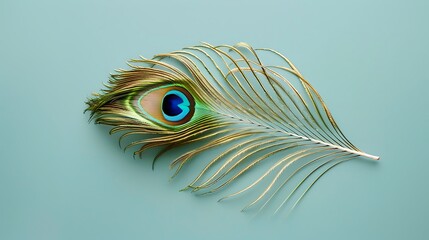 Beautiful peacock feather isolated on green