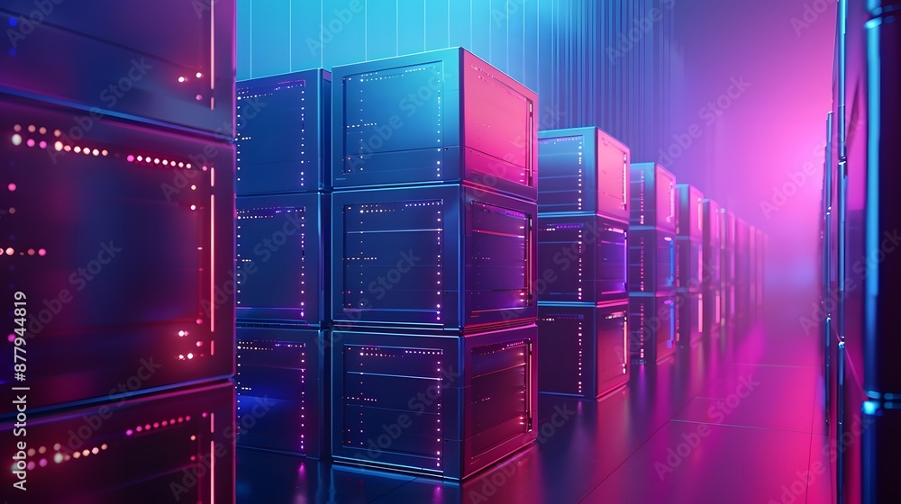 Aufkleber futuristic data center with glowing servers in neon lighting, showcasing advanced cloud computing an