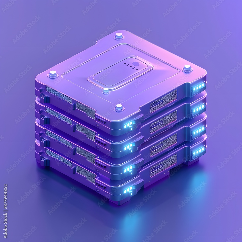 Aufkleber futuristic data server stack with blue and purple lights depicting advanced technology and innovatio