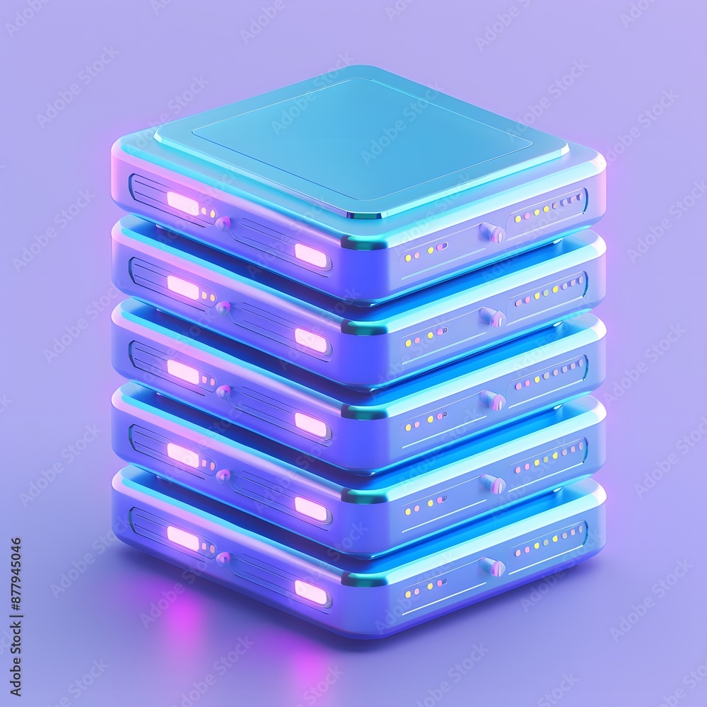 Poster futuristic data storage servers with neon lights, showcasing advanced technology and innovation in a