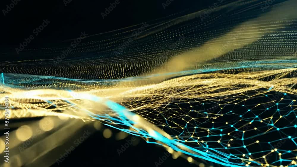 Poster abstract golden and blue network lines with dynamic motion