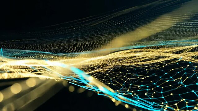 Abstract Golden and Blue Network Lines with Dynamic Motion