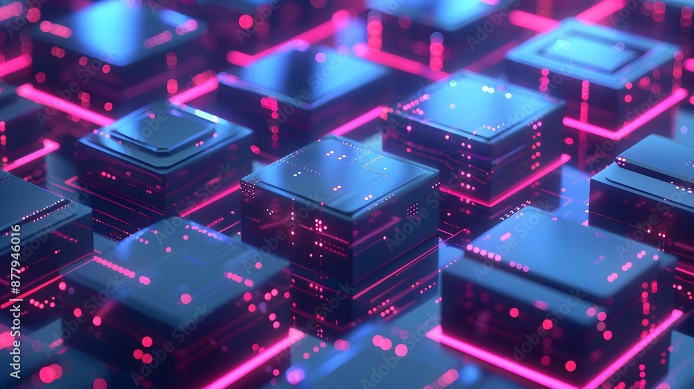 Poster futuristic glowing circuit board with neon lights representing advanced technology and digital innov