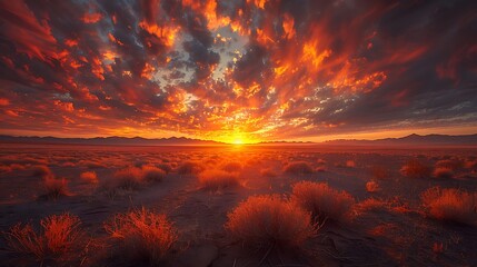 Fiery Horizon: Captivating Sunset Over Barren Landscape