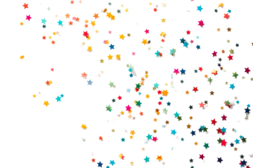 Vibrant stars confetti with transparent background, festive and celebratory PNG design for party invitations and event decorations