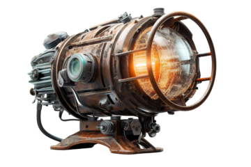 A Steampunk Visionarys Dream: The Brass and Gear-Driven Eye of Innovation on a White or Clear Surface PNG Transparent Background
