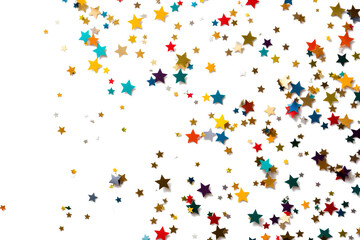 Vibrant stars confetti with transparent background, festive and celebratory PNG design for party invitations and event decorations