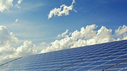 Solar Panels Under Blue Sky with Clouds