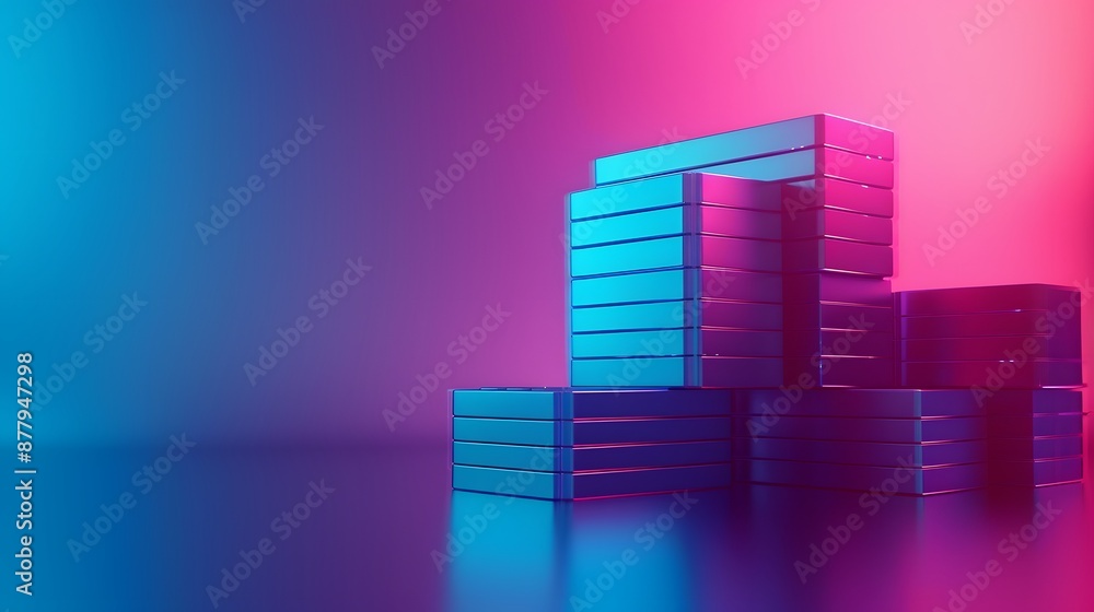 Poster futuristic neon-lit data servers stacked in a modern arrangement, showcasing advanced technology and