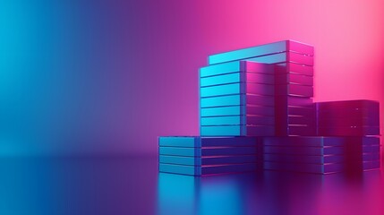 Fototapeta premium Futuristic neon-lit data servers stacked in a modern arrangement, showcasing advanced technology and digital data storage concepts.