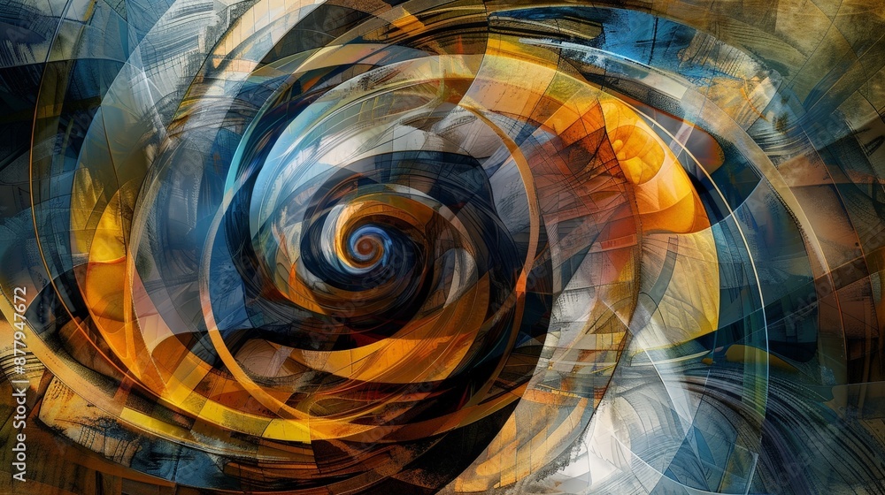 Poster An abstract representation of time, with swirling shapes and layered colors suggesting the passage of moments and memories