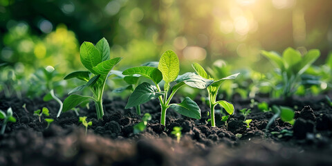 Nurturing Growth: Seedlings Thriving in Rich Soil | Sustainable Agriculture: Healthy Seedlings in Fertile Ground

