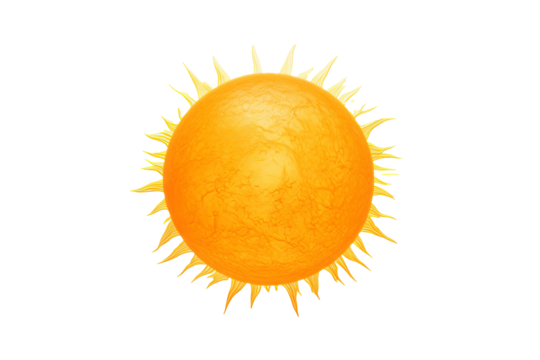 Bright yellow sun icon in PNG style with transparent background for summer and weather design projects