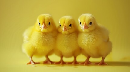 Fototapeta premium Close up yellow chicks on the floor beautiful yellow little chickens group of yellow chicks