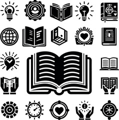 Open book line icon set. Diary, open book, illustration vector