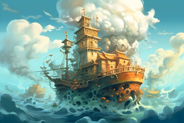 Obraz premium Sailing Ship Illustration - Fantasy Sea Adventure