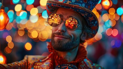 Fototapeta premium Carnival Night Portrait: A Man in a Festive Hat