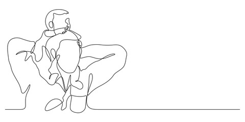 father carrying baby on shoulders one line continuous