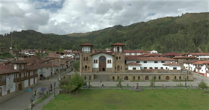 Aerial view of the Church of Chacas, Huaraz, Andes of Peru