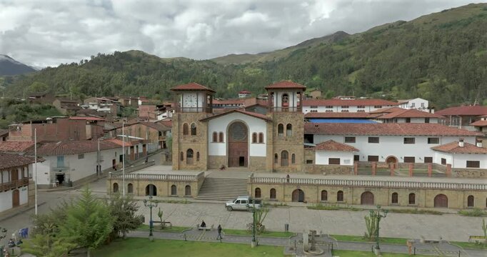 Aerial View of the Church of Chacas, Huaraz, Andes of Peru