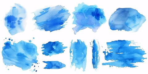 A collection of aquamarine brush marks and strokes, removed from the background in vector format.