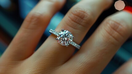 Radiant Elegance: Close-Up of Diamond Ring on Finger