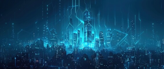 Cyberpunk Cityscape:  Neon Lights and Digital Grid
