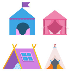 Kids play tents and teepees vector cartoon set isolated on a white background. © Roi_and_Roi