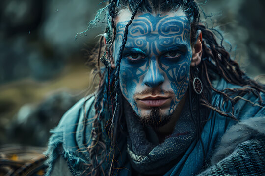 Superbe portrait de viking maquill&eacute; 