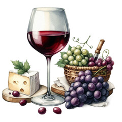 A glass of wine watercolor clipart