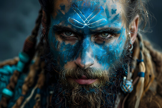 Superbe portrait de viking maquill&eacute; 