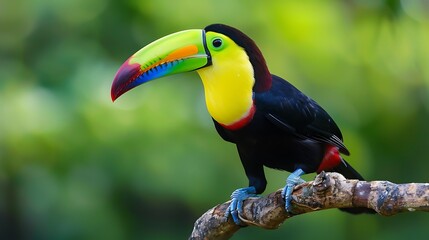 Fototapeta premium Keel billed toucan ramphastos sulfuratus beautiful multicolored bird