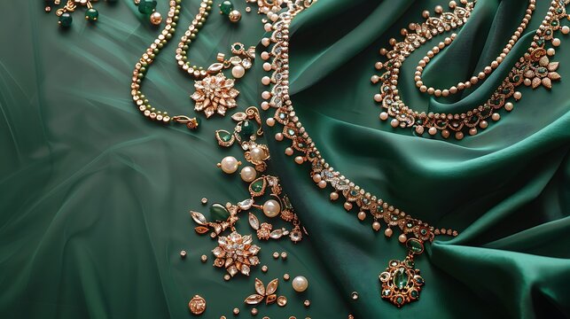 Jewelry and accessories for women clothing bijouterie fashion and design on green background