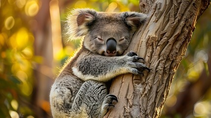 Obraz premium koala resting and sleeping on his tree with an happy smile on his face
