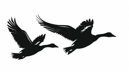 Obraz premium silhouette of geese flying isolated on white background
