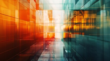 Obraz premium Urban abstraction featuring layers of translucent panels and reflective surfaces.