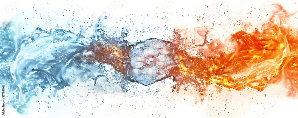 Sticker fire mixed with water on white background generative ai