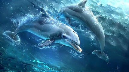 Pair of dolphins swimming in the ocean