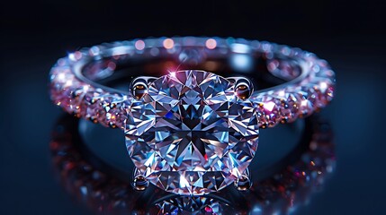 Diamond Ring with Halo on Blue Background